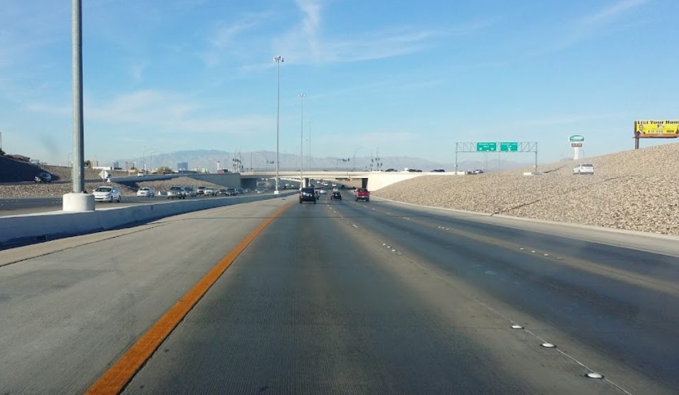 The eastbound lanes of the 215 Beltway near Jones Boulevard